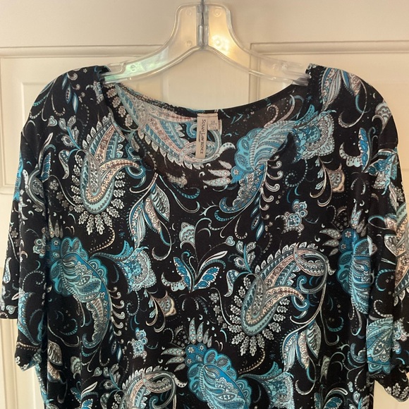 Susan Lawrence Black Paisley Blouse Top Short Sleeve Plus Size 3X - Picture 3 of 7